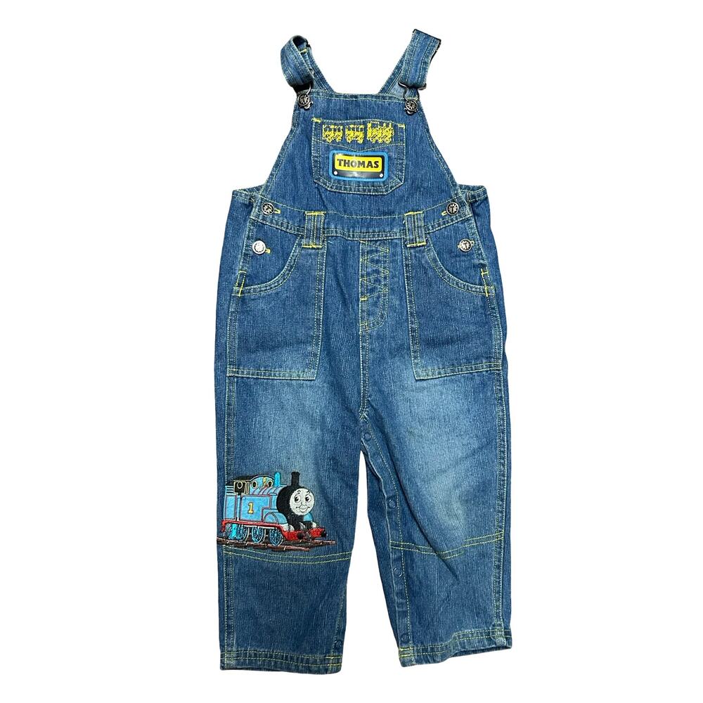 Y2K Thomas & Friends Embroidered Blue Denim Overalls Size 24 Months
